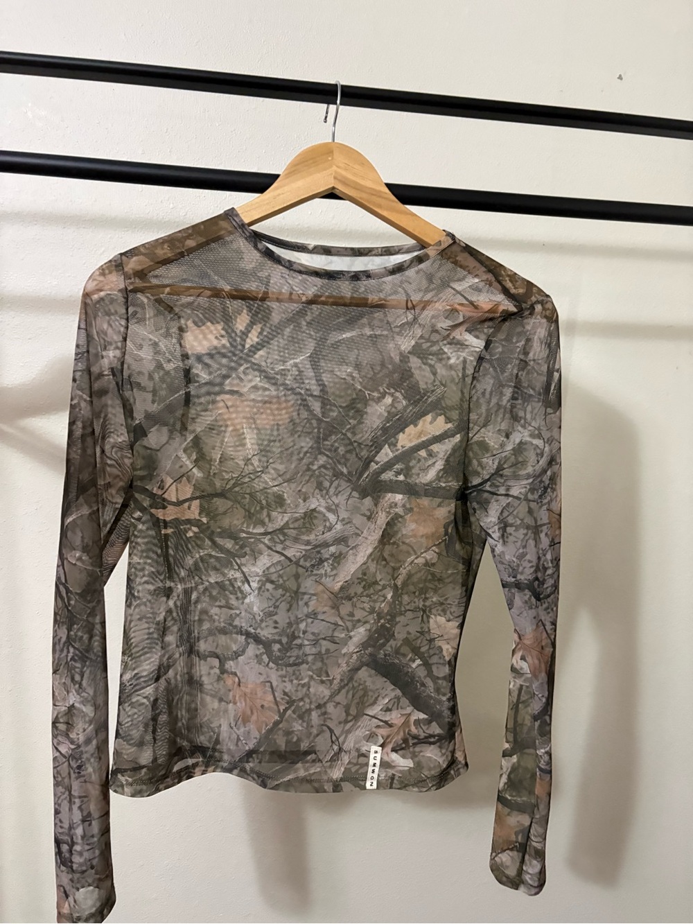 Women’s Camouflage Long Sleeve Mesh Top - Green/Brown